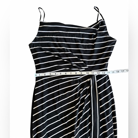 Lauren Ralph Lauren Black White Stripe Faux Wrap Midi Dress Sz 6 Spaghetti Strap - Picture 7 of 10